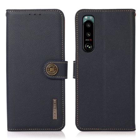 Khazneh Sony Xperia 5 Iii Fodral Äkta Läder Rfid Blå