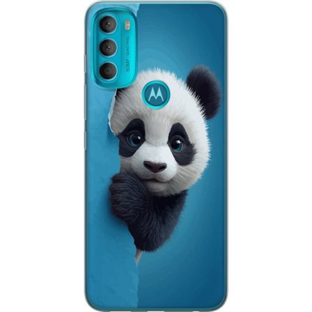Kompatibelt Mobilskal till Motorola Motorola Moto G71 5G Söt panda som tittar fram genom papper i mjuk 3D-illustration