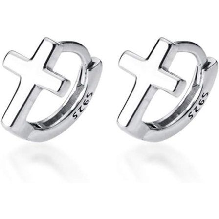 Korsformede Sølv Hoop Øreringe - Minimalistisk Bruskmanchet & Stiftsæt - Allergivenlige Tro Smykker Gave til Kvinder/BFF