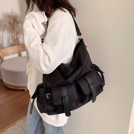 Svart Crossbody Bag Mote Oxford Cloth Stor kapasitet reiseveske