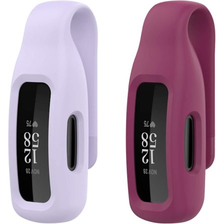 (2-pack) Kompatibel med Fitbit Inspire 2-klämmor med stålplåt, enfärgat silikon Inspire-tillbehörsklämma, vinröd, lavendel