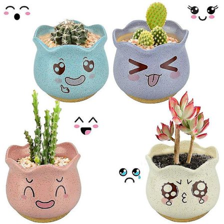 4 st keramiska suckulentkrukor Mini kaktus kruka Blomkruka Behållare