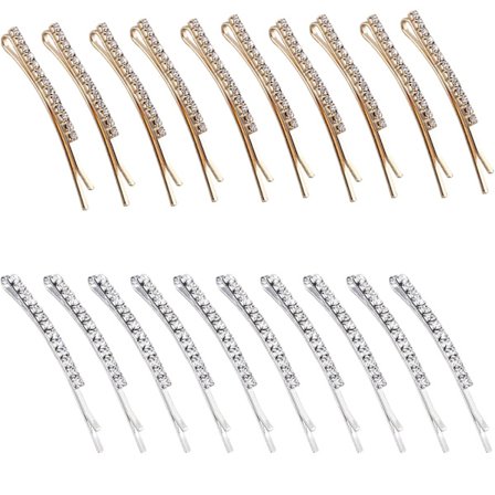 Rhinestone hårklämmor, 20 st metallhårklämmor kristalldiamant hårspännen hårklämmor för kvinnor dam tonårsflickor (silver + guld)