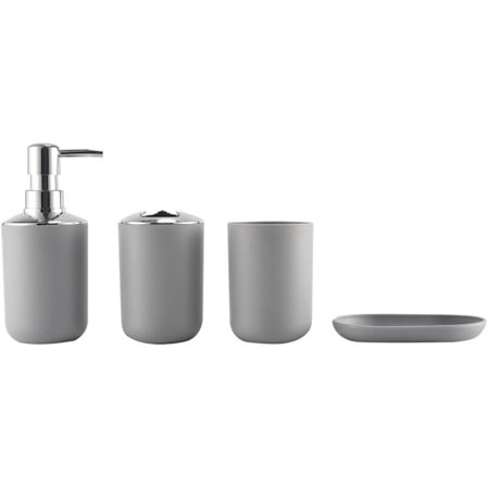 4-osainen muovinen kylpyhuoneen tarvikesarja, kylpyhuoneen wc-harjasarja, jossa hammasharjateline ja hammasmuki (harmaa)