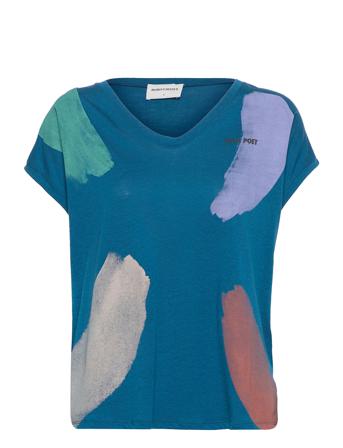 Brushstrokes V-Neck Loose T-Shirt Blue Bobo Choses