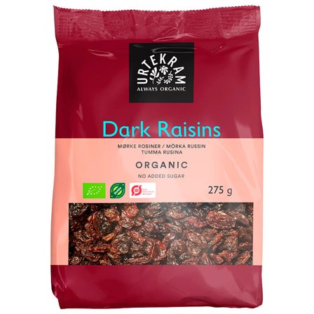 Urtekram Mørke Rosiner Ø 275 g, Helse & Madvarer, Tørret Frugt, Rosiner