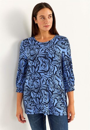 Cellbes of Sweden - Trikåtunika med smockdetalj - blå / mönstrad - för damer - 62/64