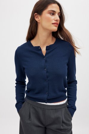 NA-KD Fine Knitted Cardigan - Cardigans - Navy - X-Large