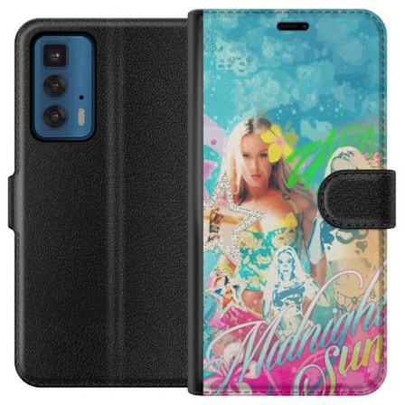 Yhteensopiva Lompakkokotelo Motorola Edge 20 Pro Seikkailumaailma Steve, Creeper ja eläimillä värikkäässä palikkagrafiikassa