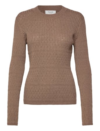 Rwdarcy Ls Pointelle Crew Knit Brown Rosemunde