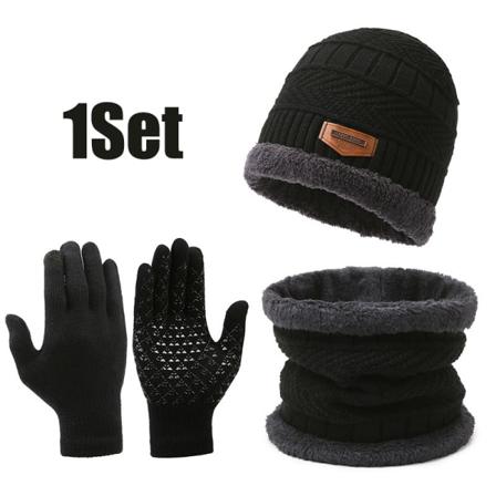 Talvi lämmin cap huivi hansikas miesten thermal paksunnettu neule Black onesize