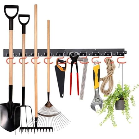 Festbare Oppbevaringskroker, Garasjeorganisator, Praktiske Veggmonterte Holdere, Mopp- og Kostholder, 20 Kroker, 4 stk 41cm Skinner