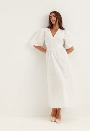 BUBBLEROOM - Broderie Anglaise Maxi Dress - White