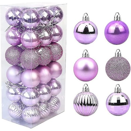 36-pakning Assorterte Knusesikre Julekuler til Juletre, Hengende Dekorasjon, Festdekorasjon, Bryllup (lys lilla, 4 cm)