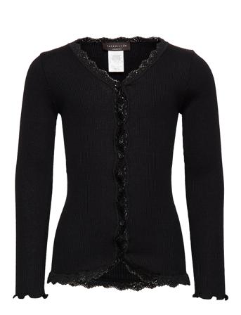 Silk Cardigan Ls W/ Lace Black Rosemunde Kids
