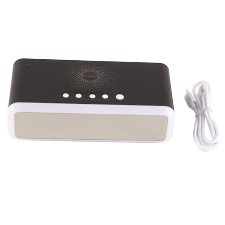 15W Multifunktionel Vækkeursoplader med HD-skærm Tid Dato Temperatur 4 Lysstyrke til iOS Android Sort