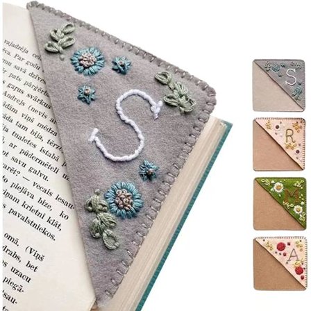 (A, Vinter) Personlig Håndbroderet Hjørnebogmærke, 1 Bogstav Håndsyet Filt Hjørne Bogstav Bogmærke, Søde Blomster Broderi Bogmærker til Bo