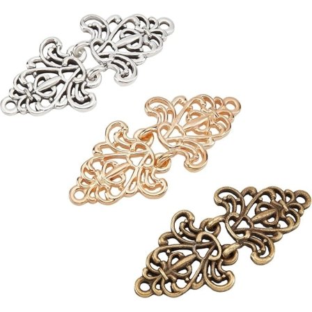 6 Par Filigraanisia Koristeellisia Kiinnitystarvikkeita Ommeltavaksi Viittasoljet 63 X 28mm Hakas- Ja Silmukkaneppari Neuletakille, Puserolle - Vaalea