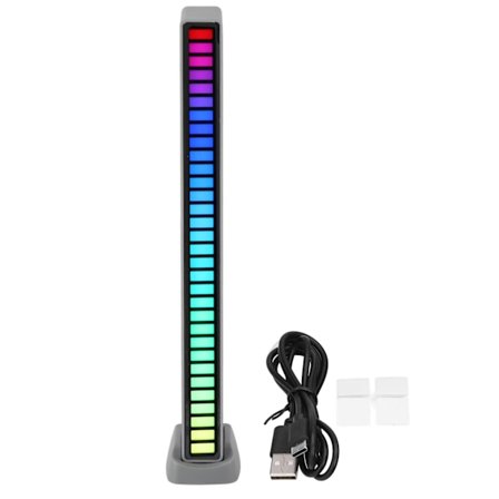 RGB Lys Bar Stemmestyring Ambient Musik Lampe USB til Bil Hjem Studio Sølv