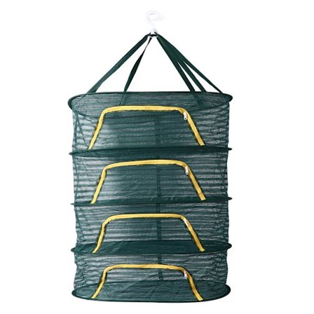 4-kerroks yrttien kuivausteline U-muotoisella vetoketjulla Tummanvihreä taittuva korkeasti joustava hienosilmäinen kasvien kuivausteline Verkko 