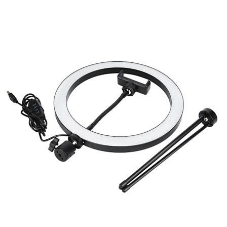 26cm LED Dimbar LED Video Ring Light Kamera Lampa Kit med Skrivbordsstativ Mobiltelefonhållare USB-port