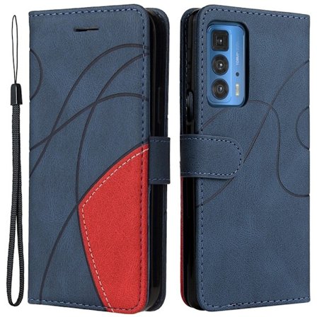 Texturerat läder Motorola Edge 20 Pro fodral med handledsband - Blå