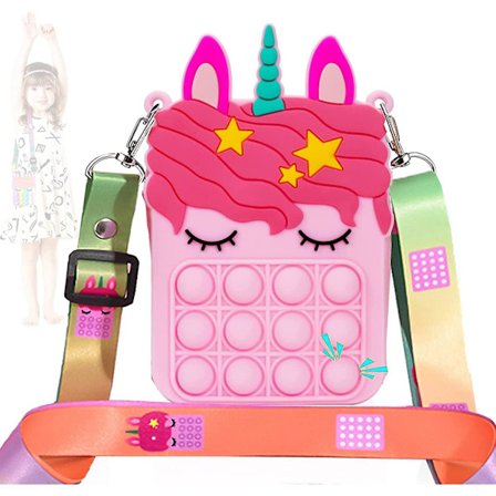 Pop-laukku Fidget-lelut naisille ja tytöille, Push Bubble Fidget Sensory -käsilaukut, sateenkaarenvärinen Simple Dimple -olkalaukku, yksisarvinen 