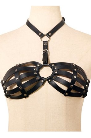 KinkHarness Simili Lanya Bra Black Bondage sele - Blushme.se