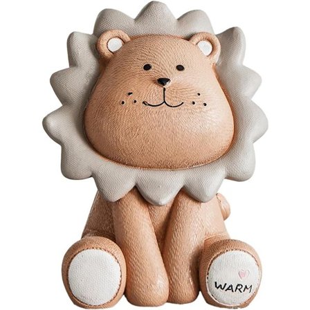 ING Bærekraftig Sparegris i Brun Harpiks med Løvemotiv Uknuselig Pengeboks for Barn Voksne Fin Gave til Bursdag Jubileum