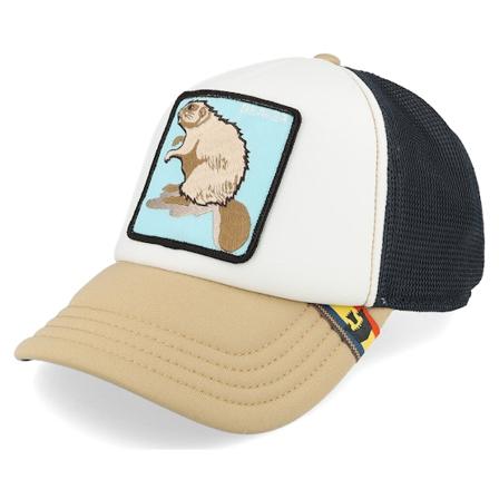 Goorin Bros. - Blanc trucker Casquette - First Beaver Farm Originals White/Black/Khaki A-Frame Trucker @ Hatstore