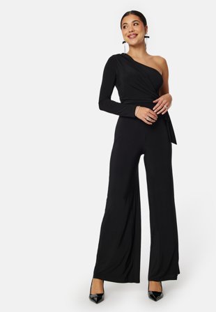 John Zack - Long Sleeve One Shoulder Jumpsuit - Black S - Kläder - - Bubbleroom