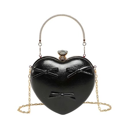Sofistikeret Hjerteformet Aftenhåndtaske PU Håndtaske Rosetter Skuldertaske Til Forskellige Lejligheder Med God Plads Sort Sort