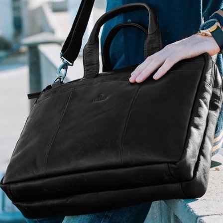 Montreal Black Leather Laptop Bag for Men - Leather bags