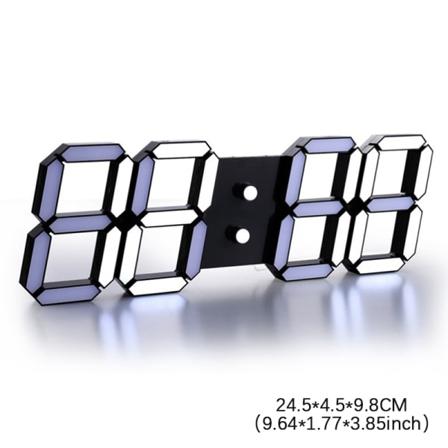 3D LED digital veggklokke vegglysende nattmodus justerbar svart Black