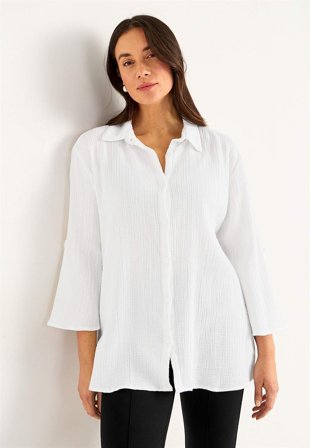 Cellbes of Sweden - Lang skjorte i rynket bomuld i hvid til damer i størrelse 38/40