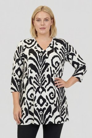 CISO - 3/4 Ærmet Tunika - Sort / Off White - Grafisk Mønster