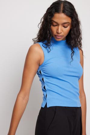 NA-KD Trend Haut à col montant et découpes - Hauts sans manches - Bleu - XX-Small