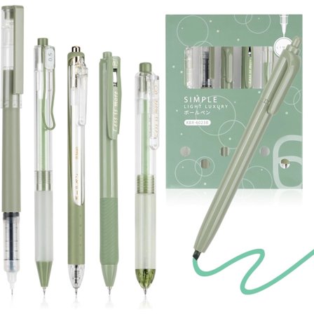 Gelpennor, 6 stk. Æstetiske gelpenne, hurtigtørrende gelpen, indtrækkelig kuglepen, sort + farvet overstregningstusch til kontor, skole