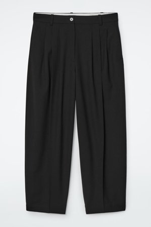 COS Frauen Wollhose Mit Barrel-Bein Und Falten in Schwarz