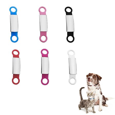6 stk. Slide On Hunde ID-mærke, Hundehalsbåndsmærke, Silikone Rustfrit Stål Hunde Kat Personlige Navn Graverede Mærker, Brugerdefinerede Hundemærker, 