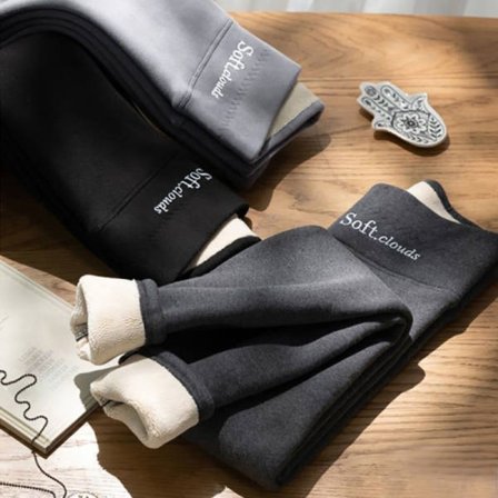 Dam Leggings med Sherpa Fleece Foder Vinter Varma Byxor Stretch Tjocka Mjuka Svart L