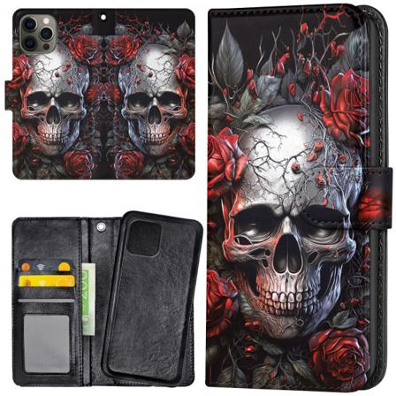 iPhone 14 Pro - Plånboksfodral/Skal Skull Roses