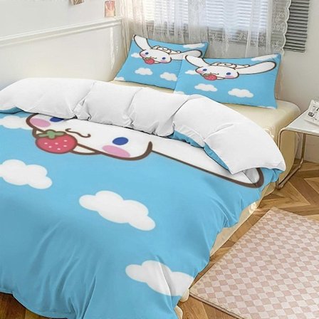 SQ331 Cinnamoroll Dynesæt Tykt Blødt 3-delt Sengesæt Helårs Dynebetræk med 2 Pudebetræk til Voksne Kvinder Piger Teenagere Hjem Værelsesindretning HZ