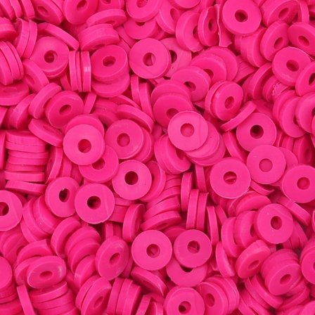 2000+ stk dyp rosa leireperler i bulk, polymer leireperler for armbåndlaging, heishi-perler for armbånd, flate perler (6 mm).