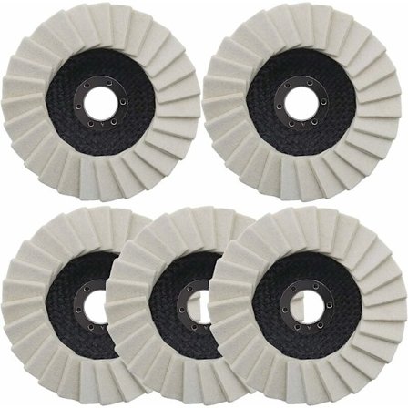 5 st Betterlife polerskivor i ullfilt, 125 mm spårade lamellskivor för rostfritt stål, glas, metaller, aluminium, vinkelslip