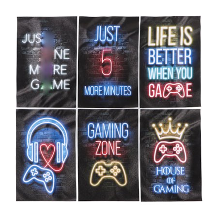 6 stk Neon Gaming-plakater 20x30cm Fargerike Spillrom Lerret Veggkunst Dekorasjon for Gutterom