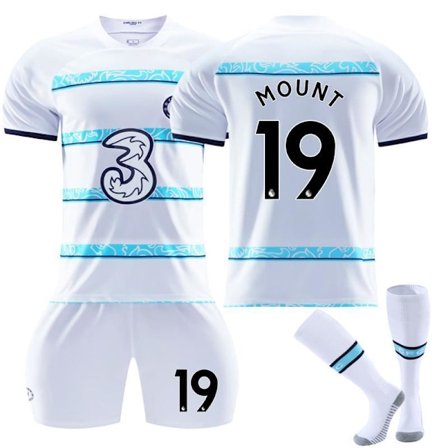 Chelsea F.C. bortedrakt 22-23 Kante fotballdrakt for barn Mount 19 med sokker