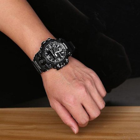 Skmei Vandtæt Digitalt Sportsur med Dobbelt Tidvisning og PU-Rem