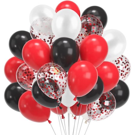 60 sorte, røde og hvide balloner, røde konfettiballoner, matte hvide latexballoner til fødselsdage, bryllupper, dåb, første kommunioner