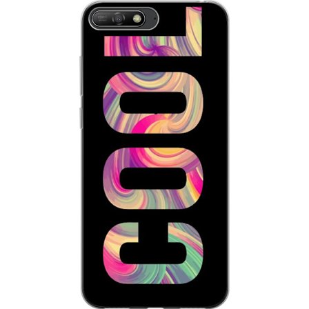 Kompatibel Mobilcover til Huawei Huawei Y6 (2018) Modern typografisk kunst med ordet LOVE i flydende regnbuefarver mod sort baggrund, der skaber en st